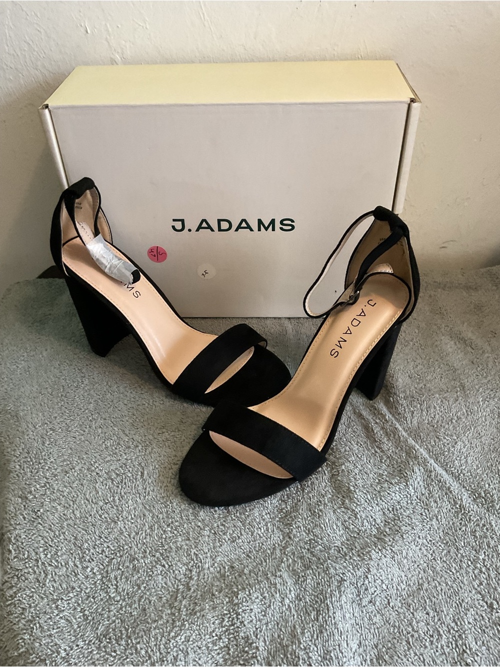 Adams Black Block Heel Ankle Strap Sandals